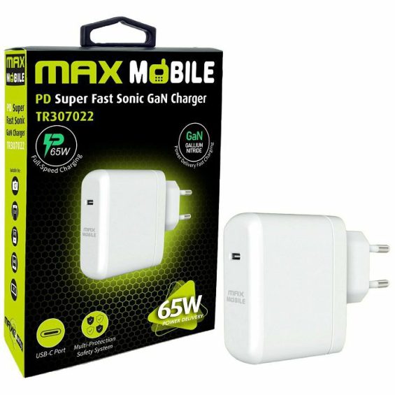 PUNJAČ MAX MOBILE TR-307022 GaN, 65W, USB-C, BIJELI